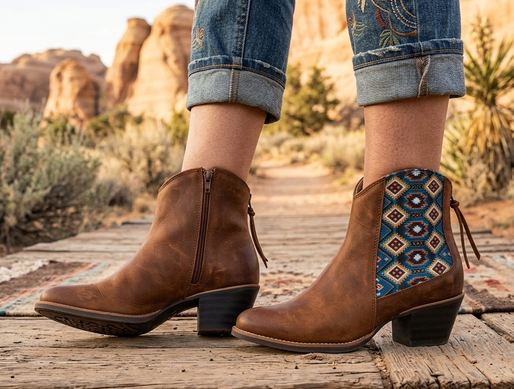 Wrangler FREE SPIRIT Women’s 10 Southwestern Ankle Boot Side Zip Leather Upper