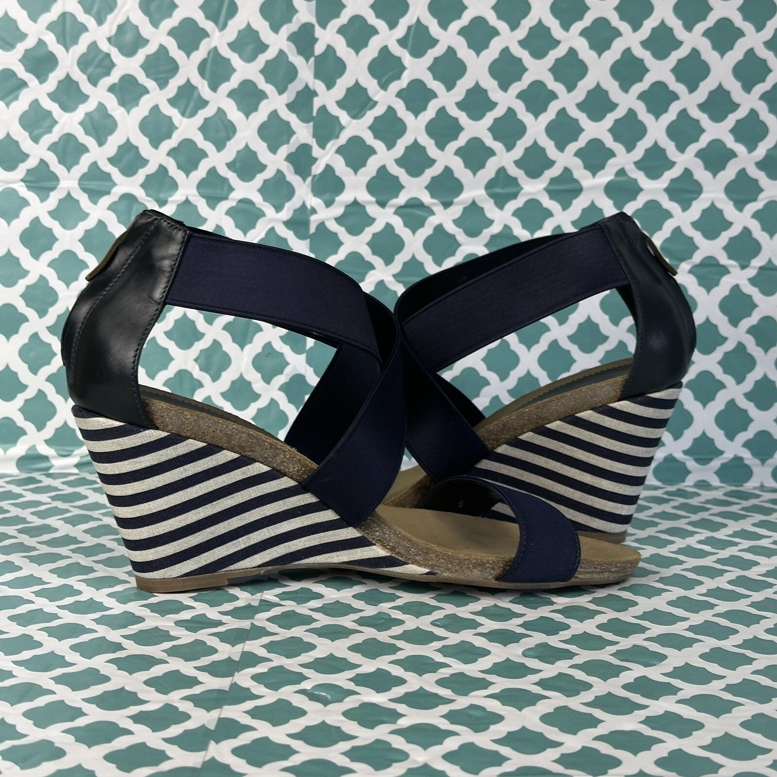 Anyi Lu Christina Wedges Women’s Size US 8.5 EU 39 Cork Heel Sandal Blue