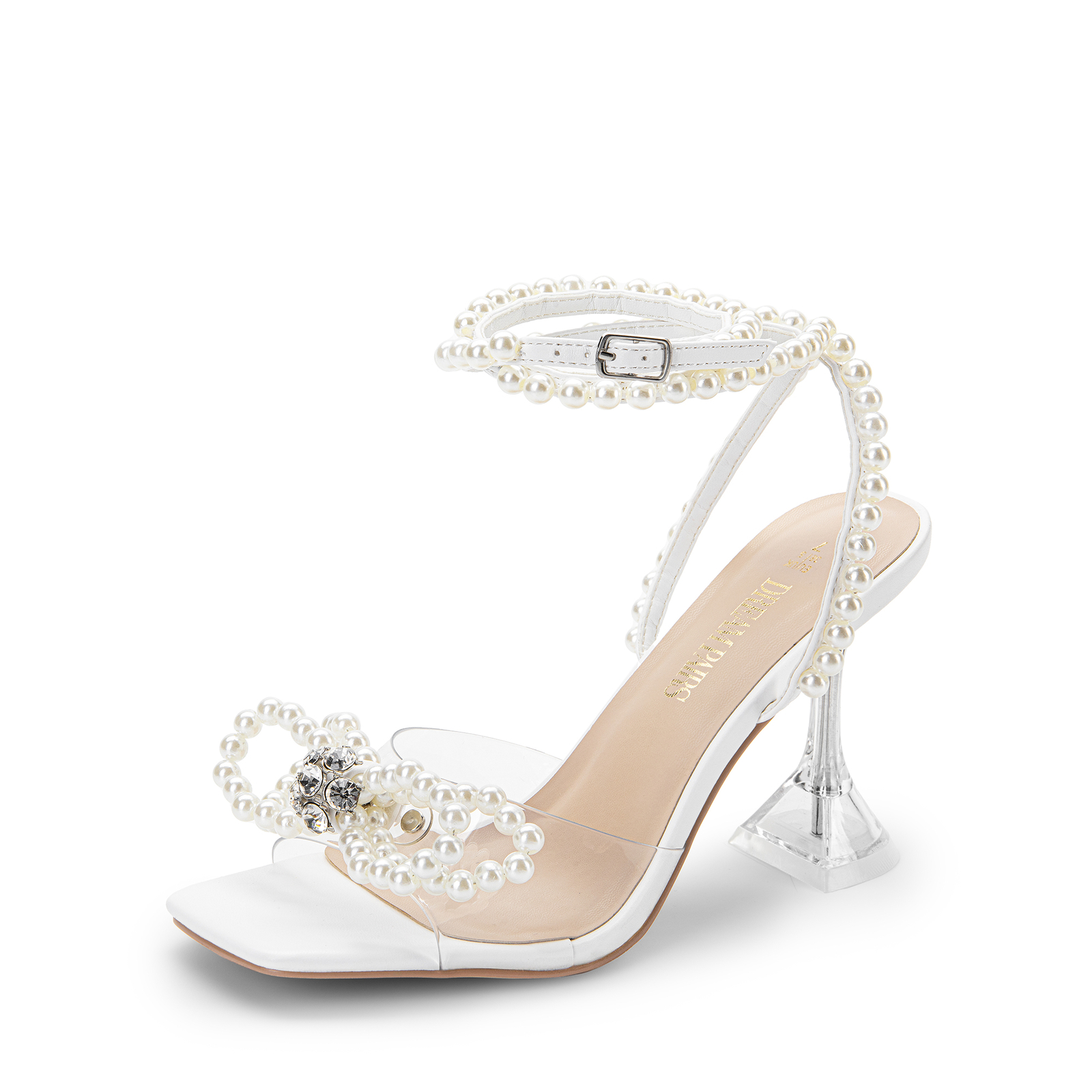 High Heel Sandals Rhinestone Square Toe Clear Crystal for Women Party Wedding