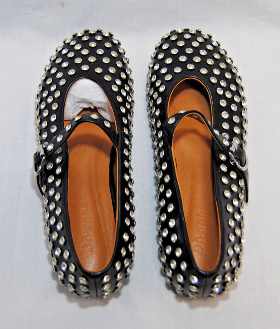 Divanne Womens Rhinestone Ballet Flats Mary Jane Shoes with Buckle Strap T2356