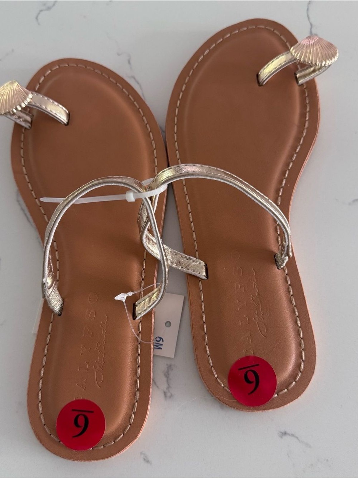 Calypso St Barth Moray Soft Gold Shell Toe Ring Sandals NWT Womens 6M