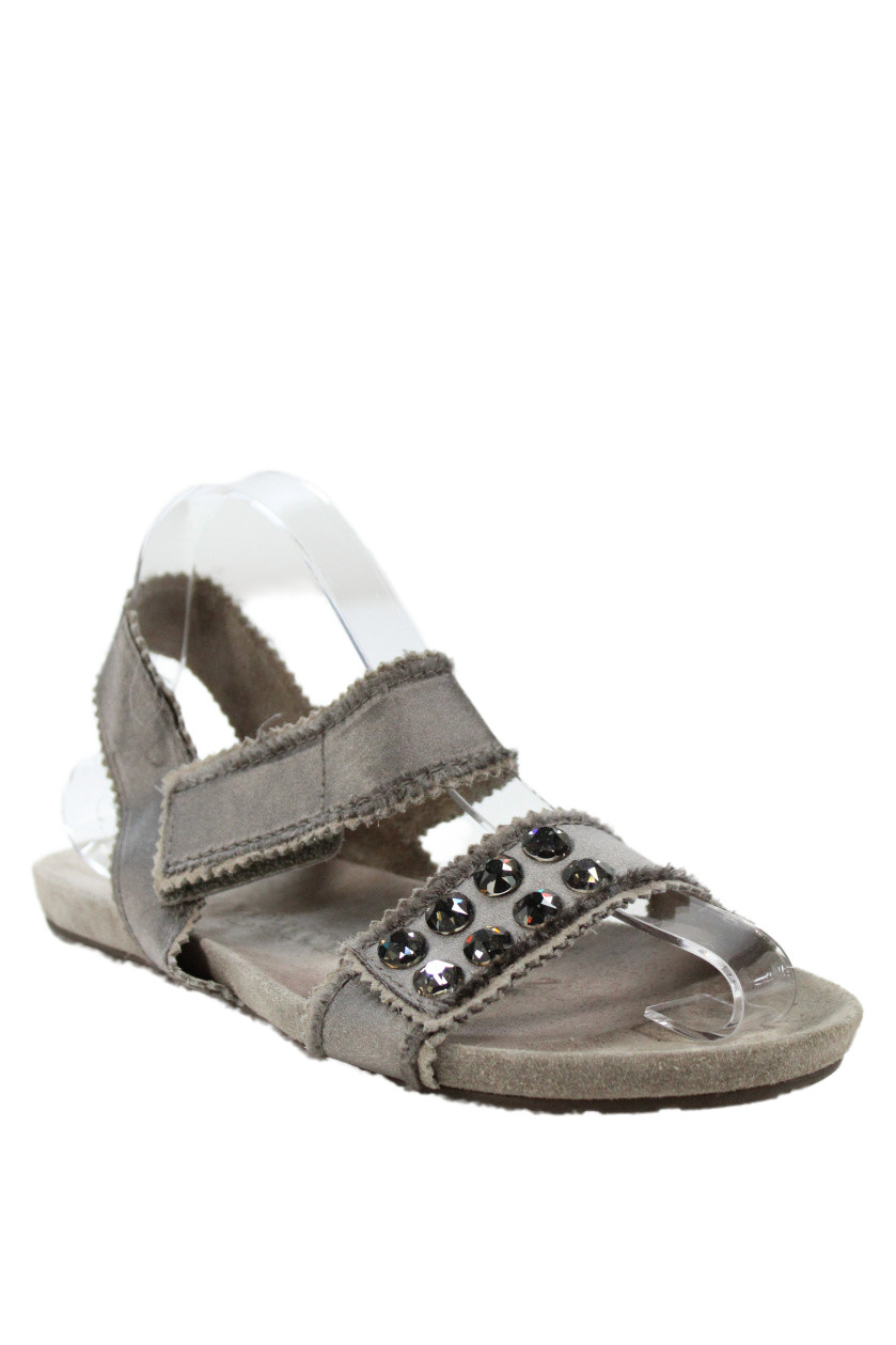 Pedro Garcia Womens Crystal Detail Suede Strap Flats Shoes Gray Size 9