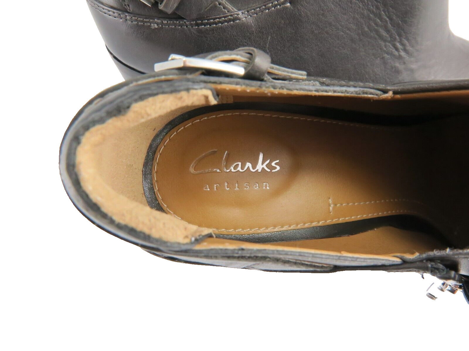 NEW – Clarks Heel Strap Booties Womens Size 9.5M Dark-Brown Leather Side-Zipper