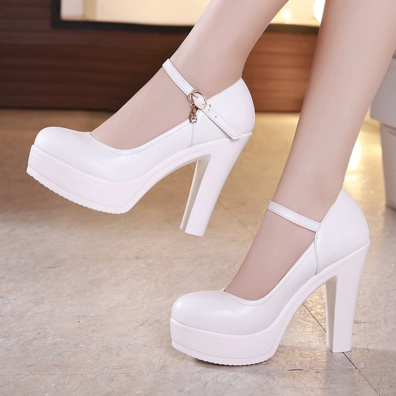 Women’s Leather Platform Block Heels Mary Jane Pump Ankle Strap Work Dress Shoes