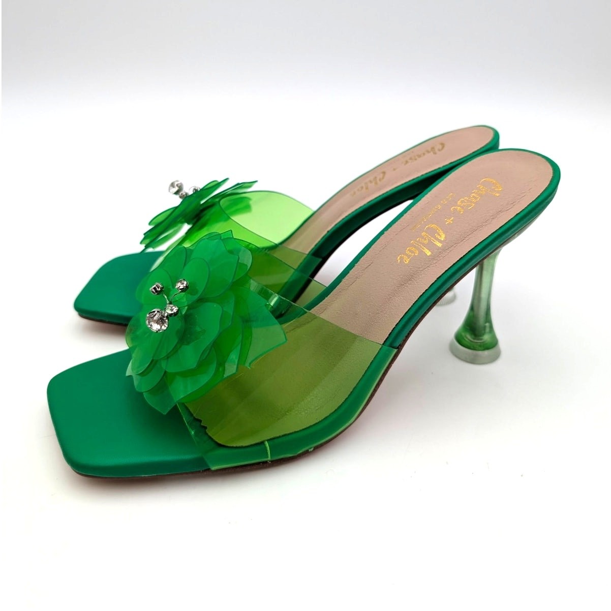 Chase + Chloe Slip-On Floral Heel Mule Women’s Green Clear Size US7 EU37.5