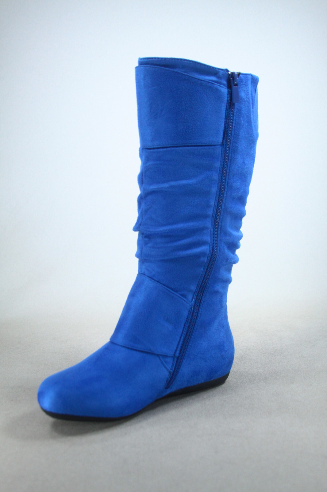 Women’s Flat Heel Buckle Side Zip Wide Calf Mid Calf Round Toe Boots Shoes NEW