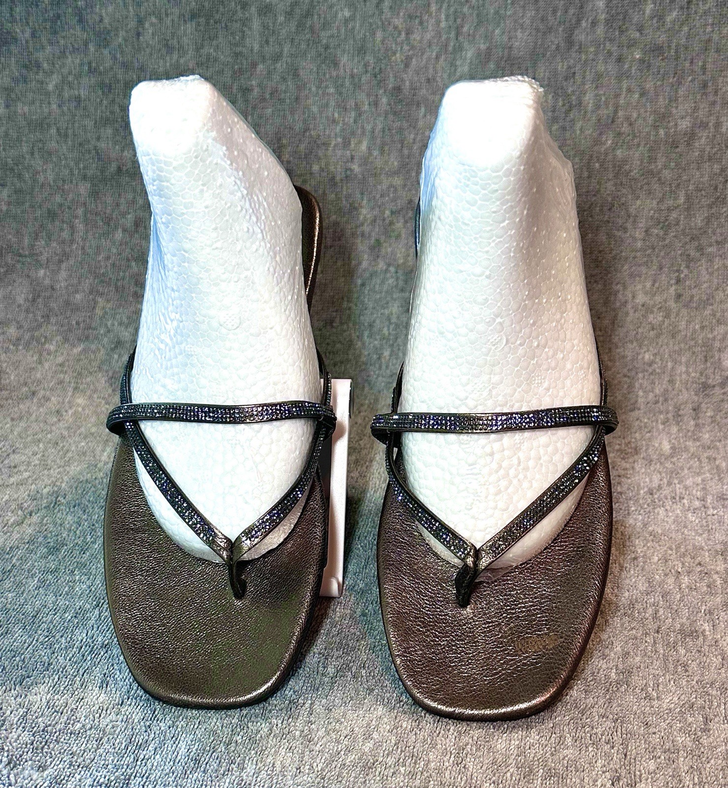 NWOB Pedro Garcia Bindy Swarovski Crystal Embellished Thong Sandals Taupe Sz 38