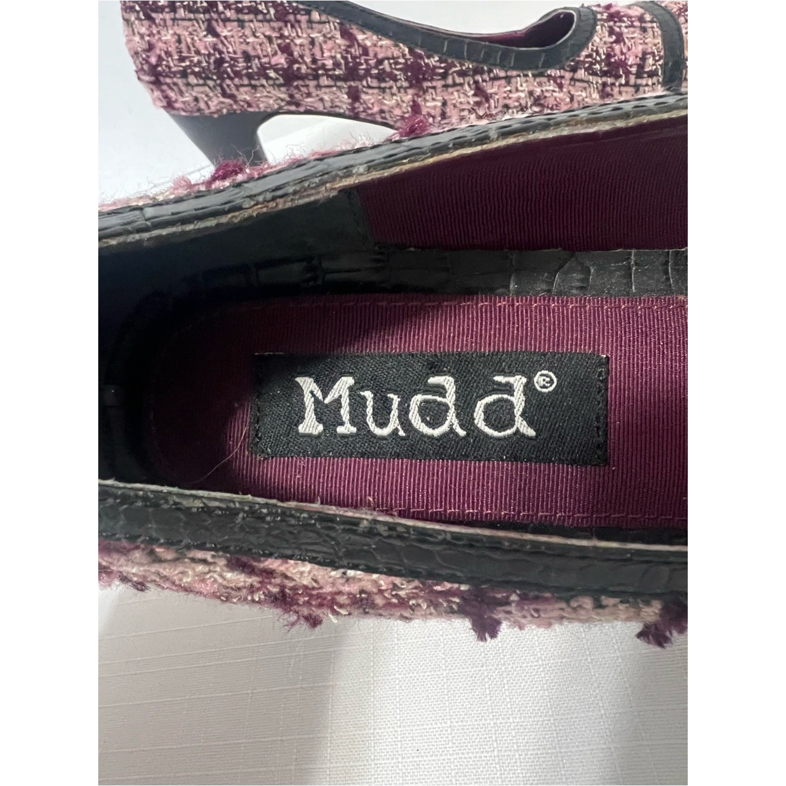 Vintage Mudd Y2K Rockabilly Goth Pink Tweed Mid Heel Pumps Retro Heels Size 9