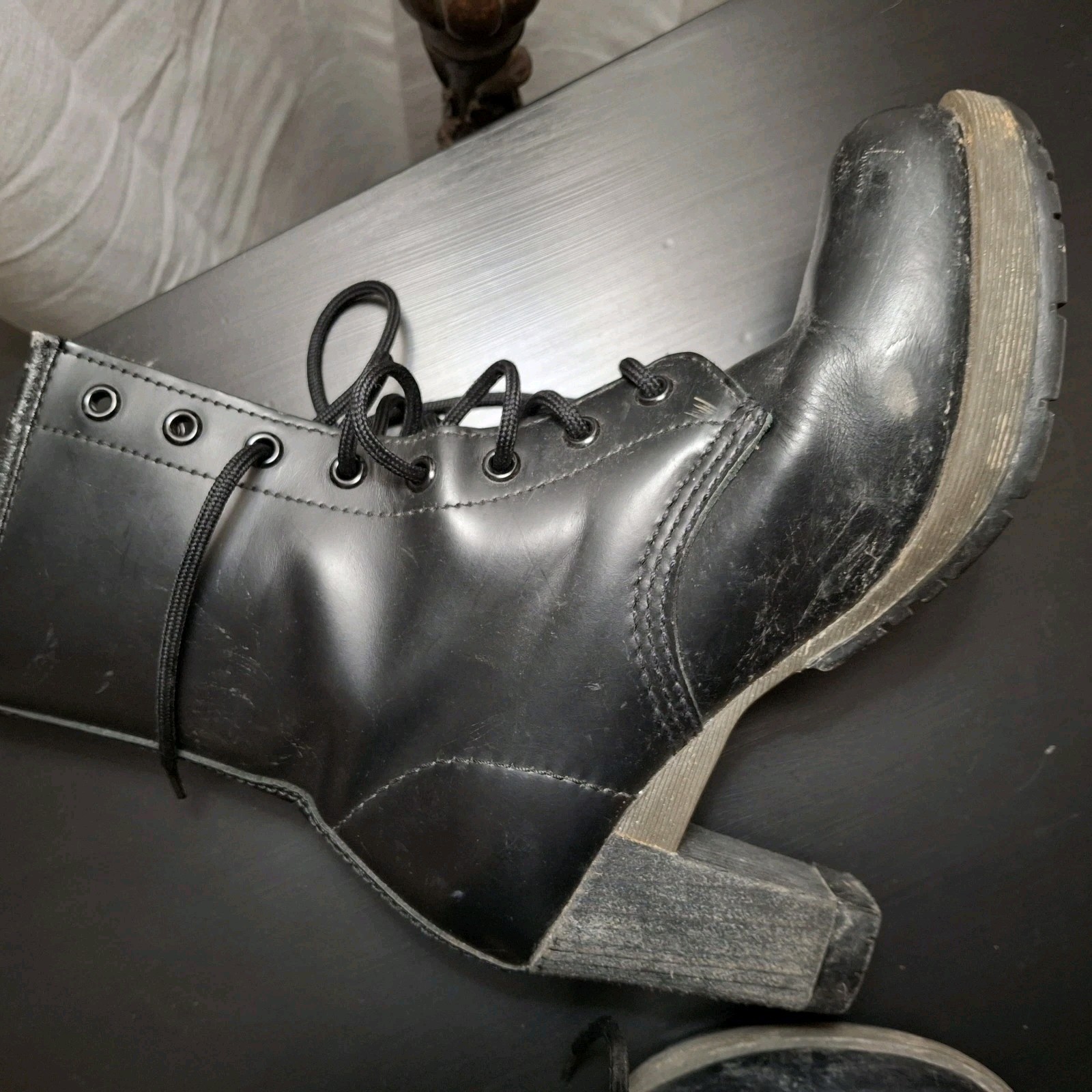 Dr. Martens Darcie Black Leather heel boots size 7 Y2K Goth Grunge