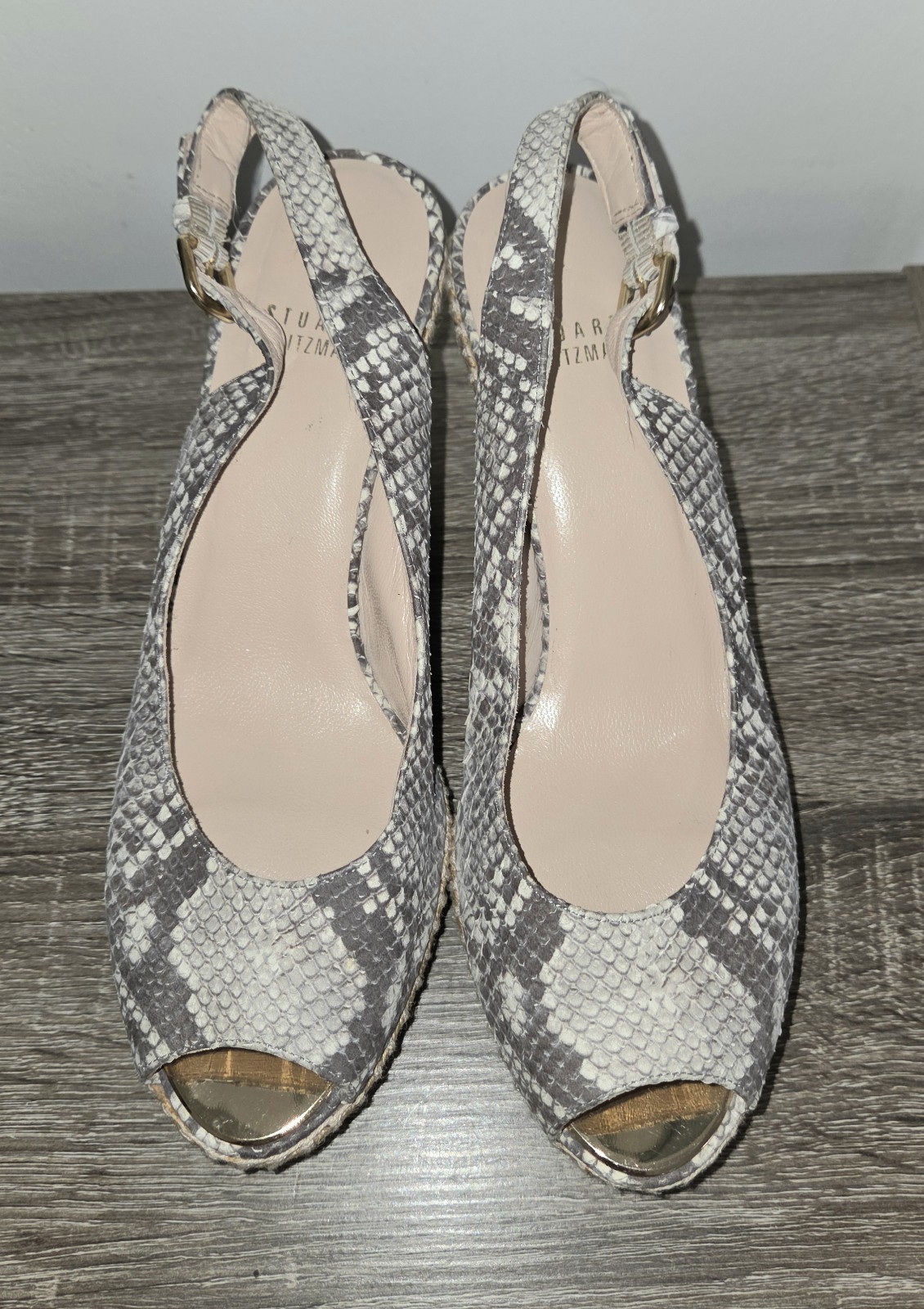 Stuart Weitzman Snakeskin Espadrille Wedge Slingback Heels 9N SEE DESCRIPTION