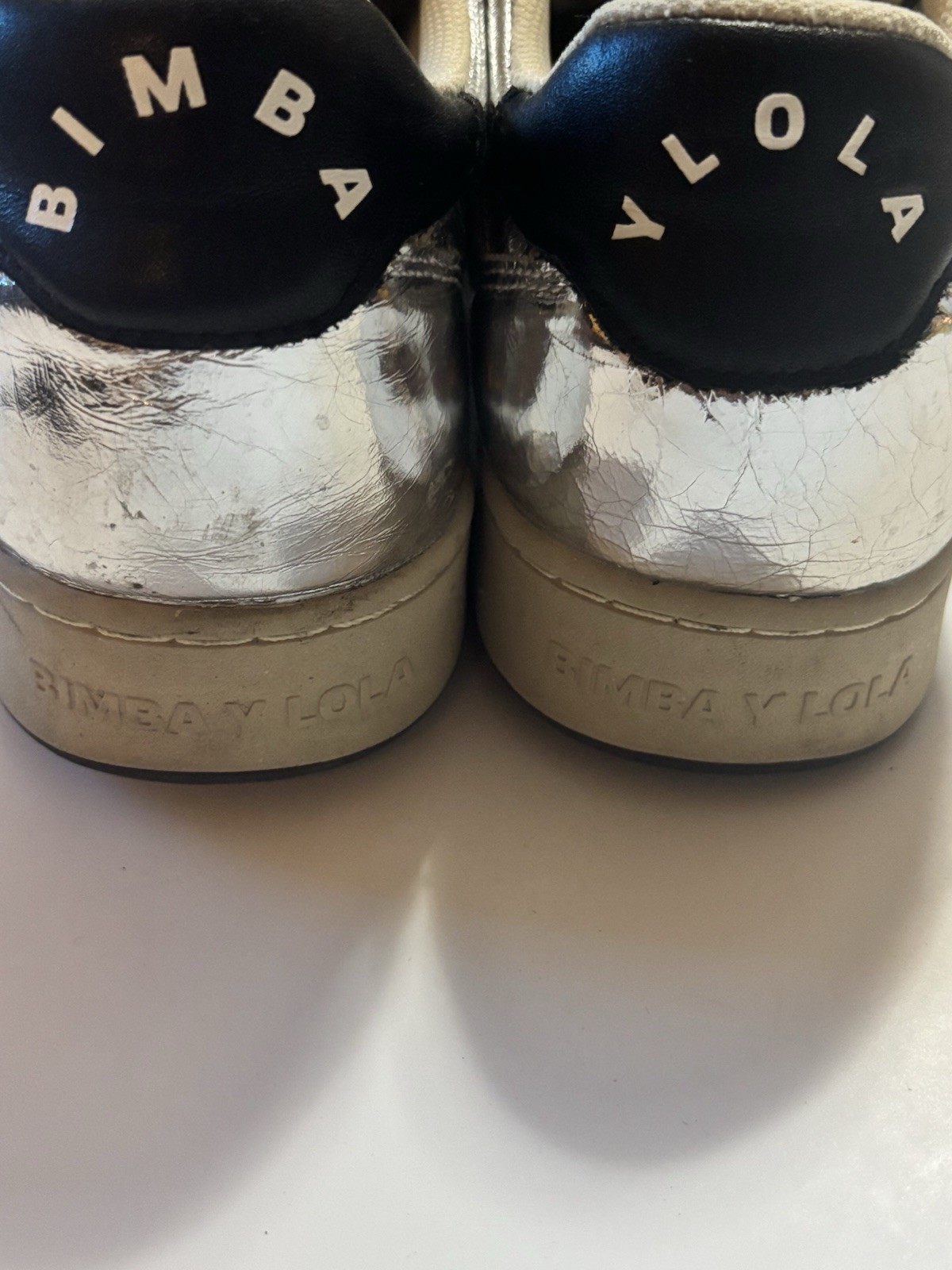 Bimba Y Lola Silver Leather Copsole Sneakers Shoes Ladies Sz 38/US 8
