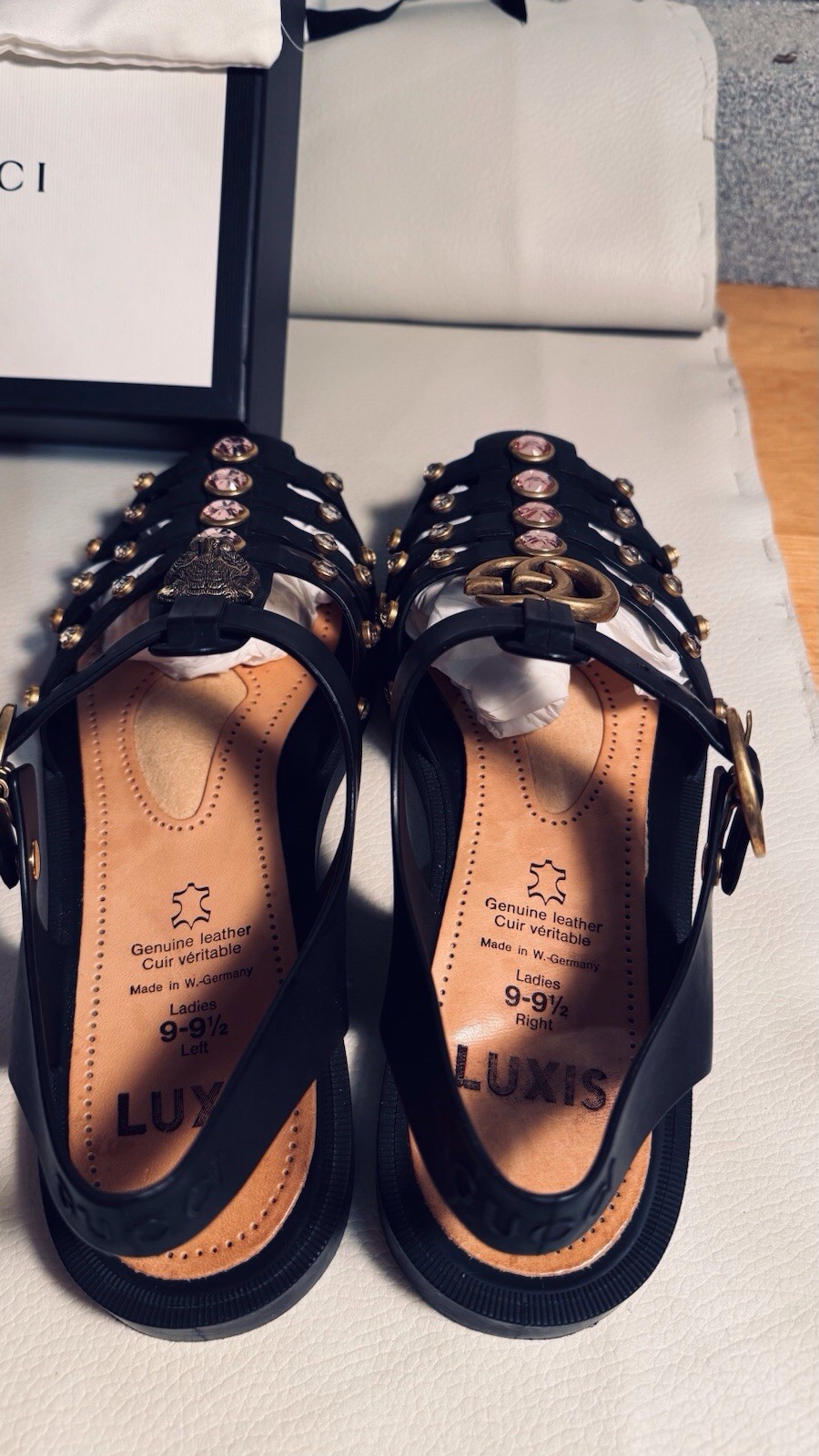 Gucci Marmont Crystals Bezel Cage Fisherman GG Feline Head Rubber Sandals 39 Bag