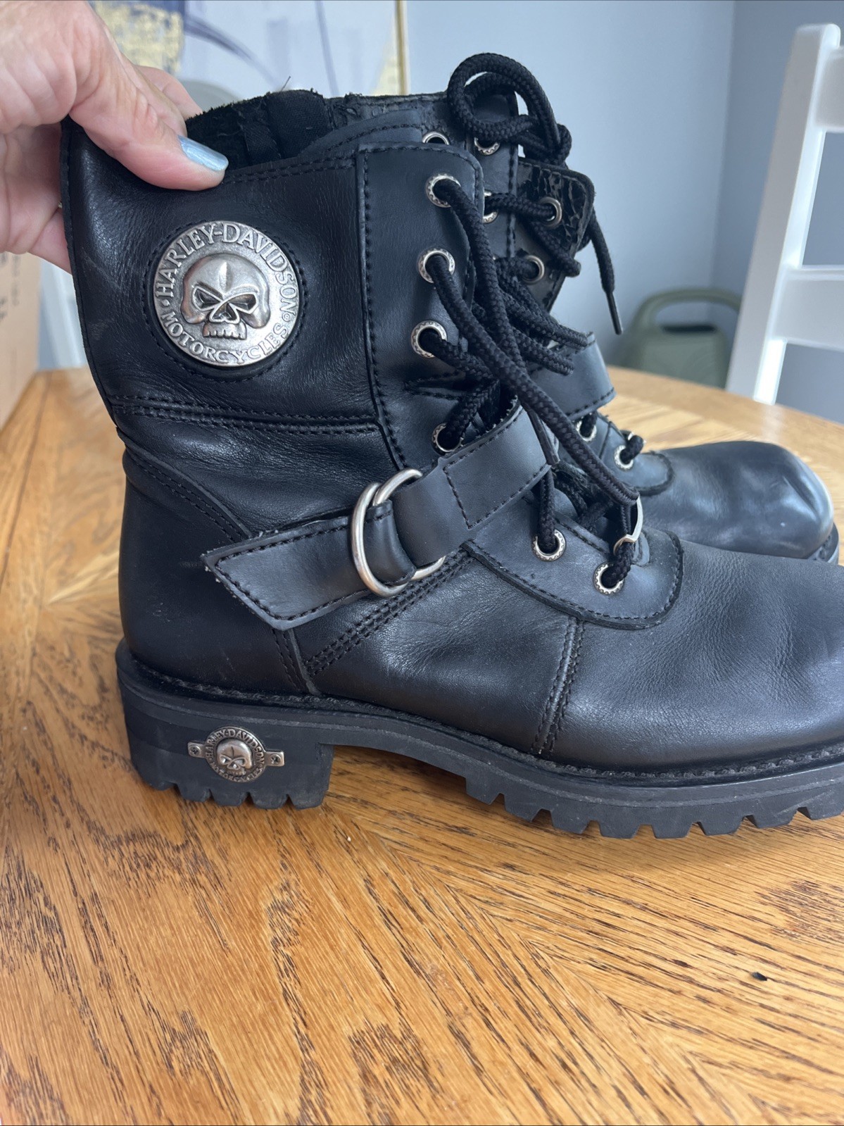 Harley-Davidson Women’s Leather Riding Boots Size 7.5 US Skull Emblems