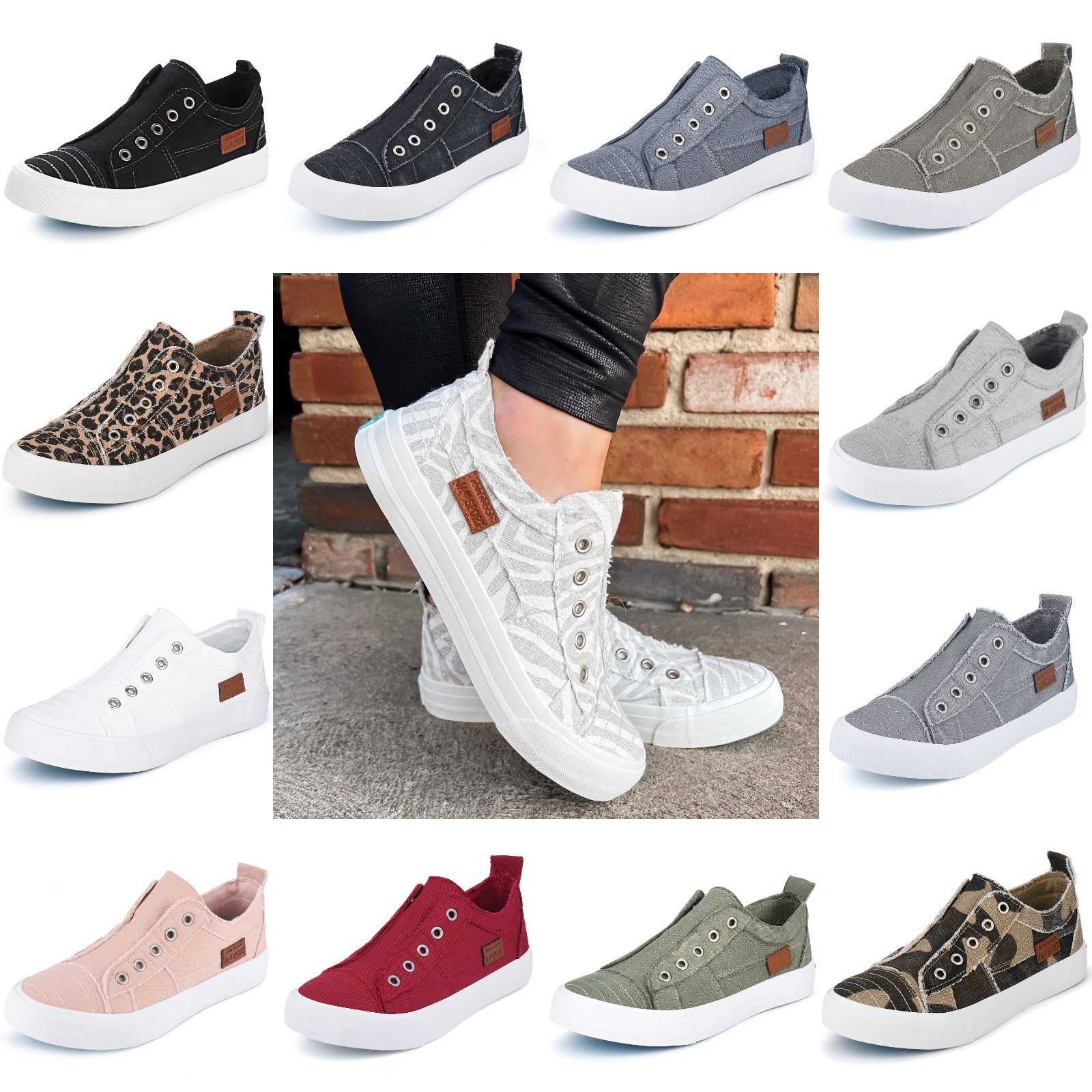 New Women Shoes Low Top Tennis Canvas Sneakers Unisex Fashion Slip-on Flats