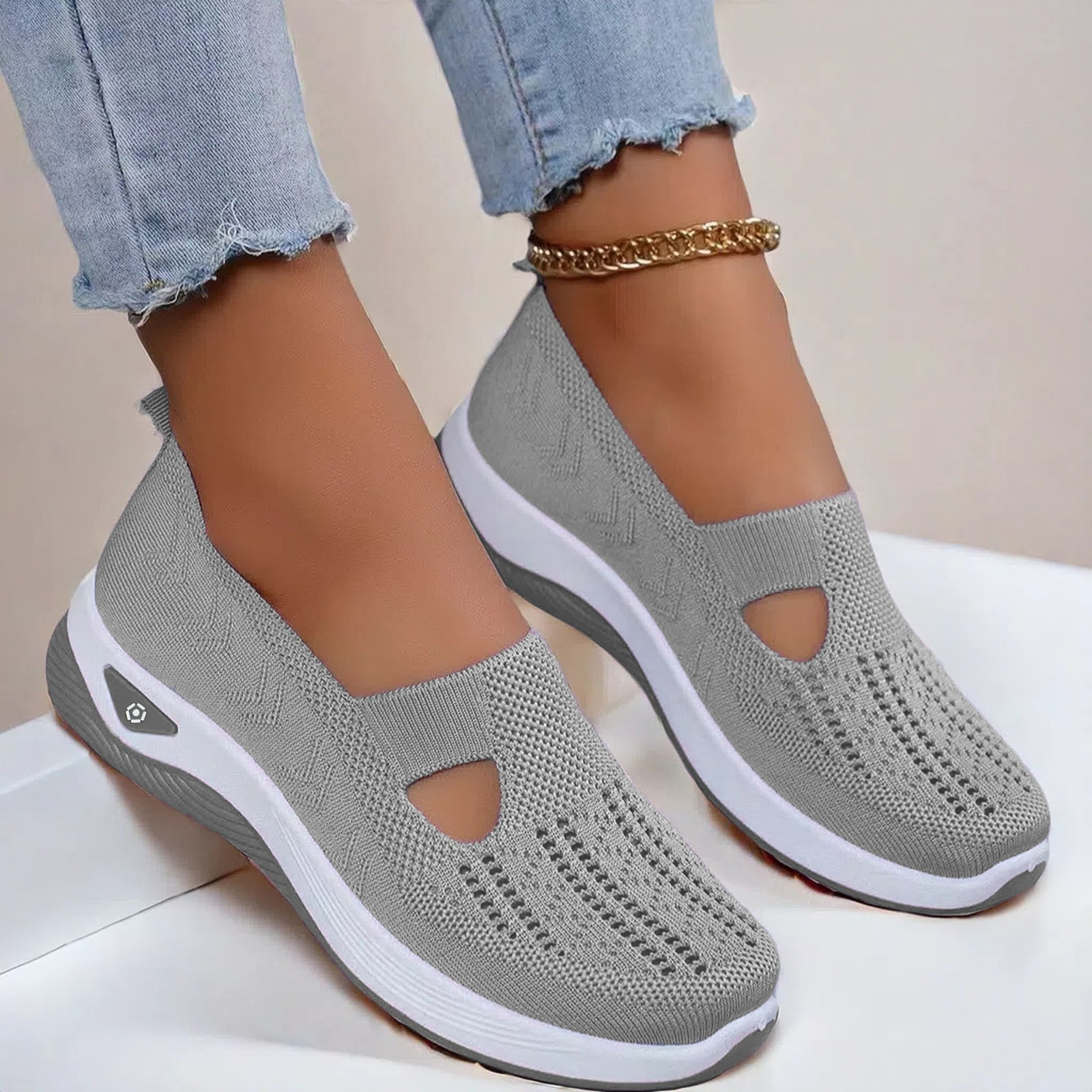 Women Mesh Flats Shoes Breathable Slip On Walking Sneakers Soft Non Slip Casual