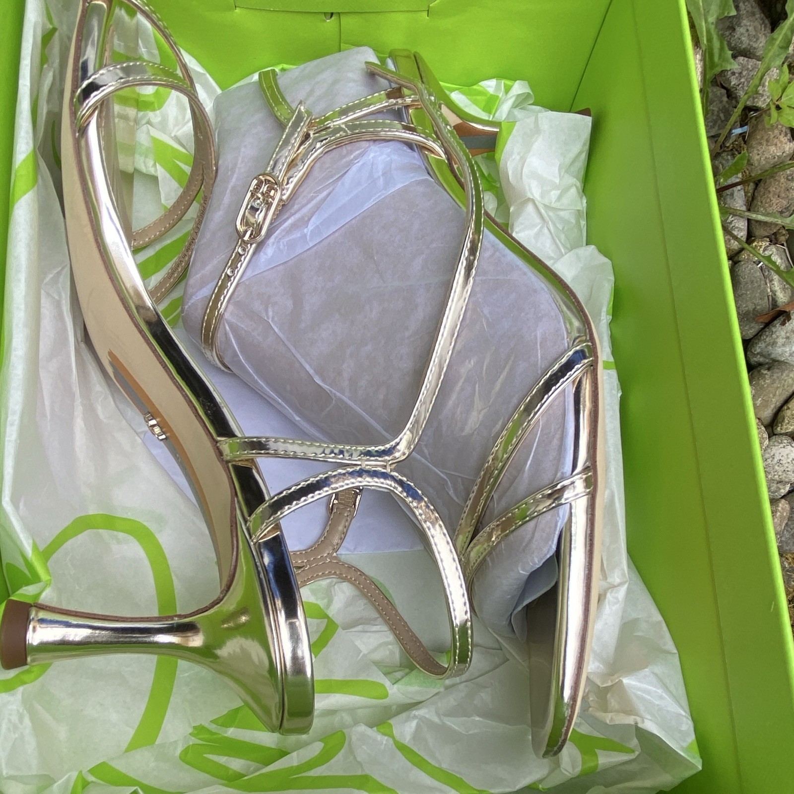 Sam Edelman Gold Leather Strappy Ankle Strap Stiletto Heels Open Toe 9M