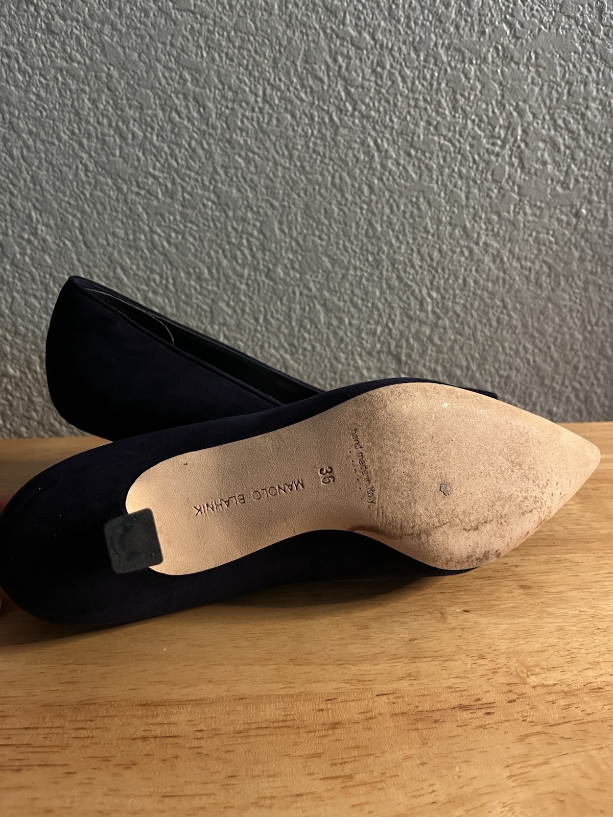 Manolo Blahnik Blue Suede Pointed Toe Pump Heels w/ Buckle Accent, US 6