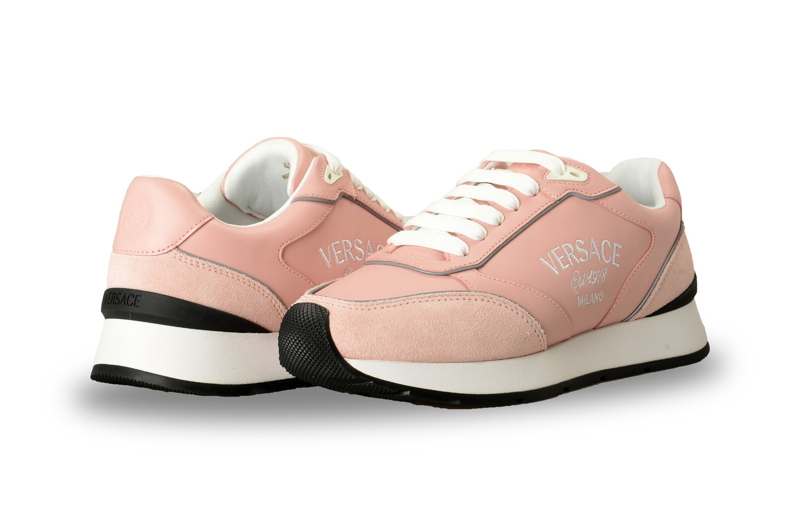 Versace Women’s Pale Pink 100%Leather Logo Embroidery Sneakers Shoes US 6 IT 36