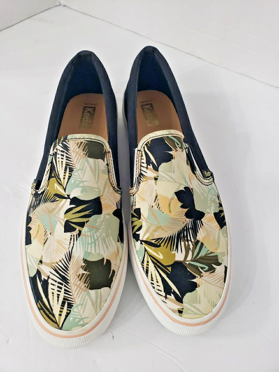 Keds Jump Kick Slip On Tropical Palm Tree Print Canvas Sz 11 Sneaker VG