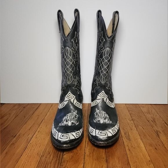 MEZCALERO Black Horse Embroidered Cowboy Boots