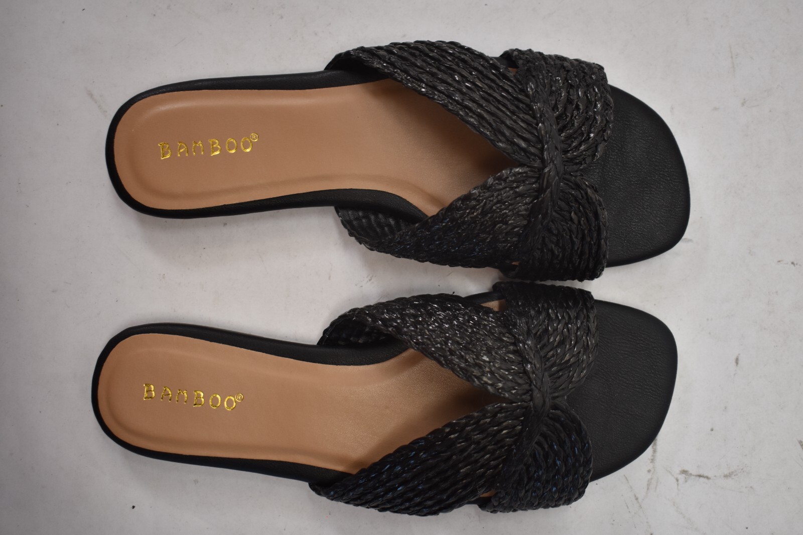 Bamboo Eclipse Black Woven Womens Sandals Slip On Open Toe Shoes Size 7-1/2