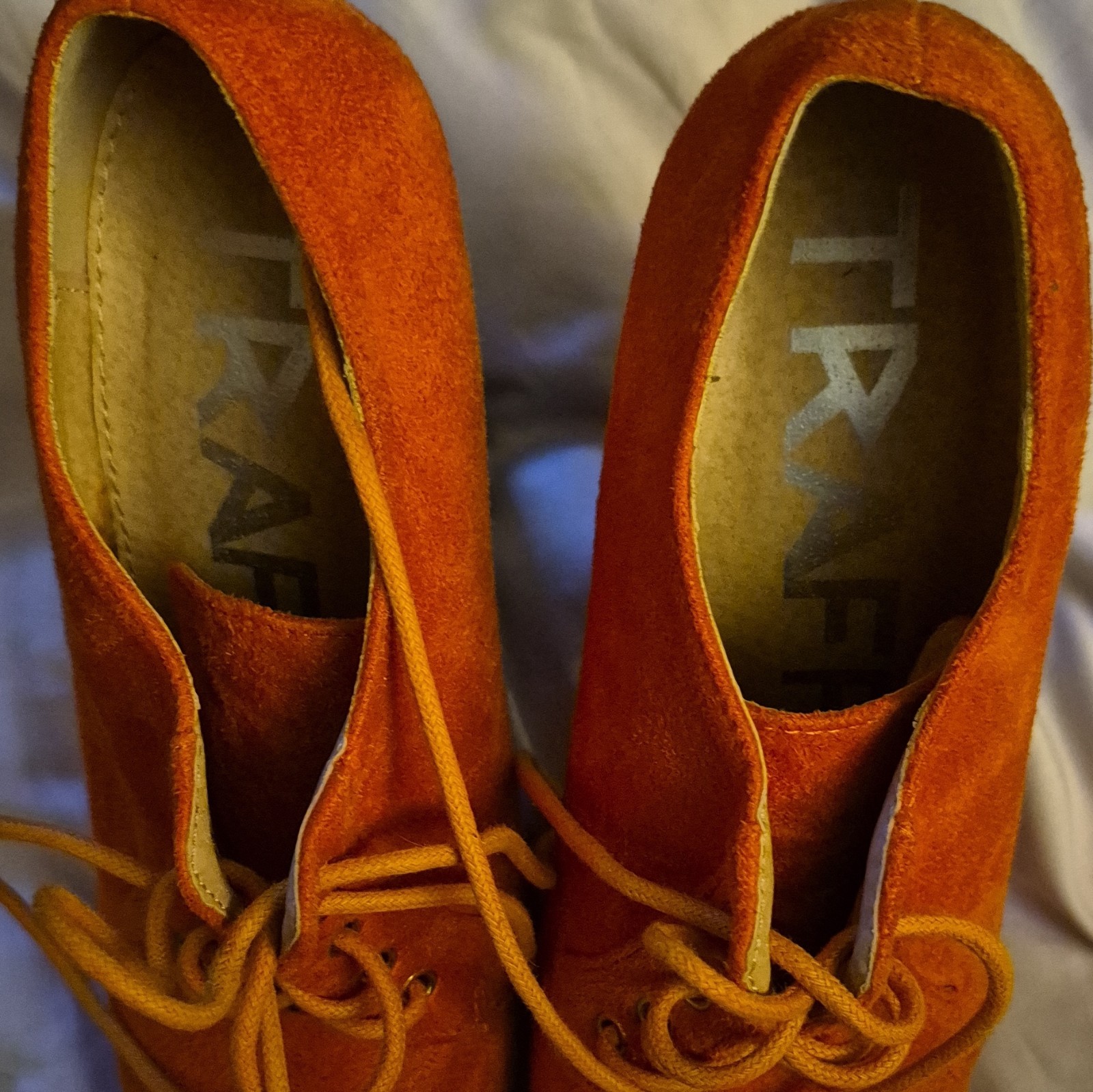 Traffic Orange Suede Platform Lace-Up Ankle Bootie Round Toe 6