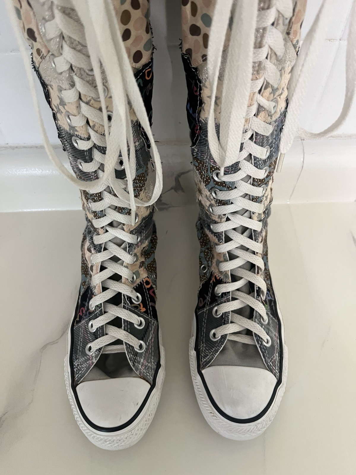 Converse Chuck Taylor All Star Patchwork Knee High Lace Up Sneakers Boot Women’s