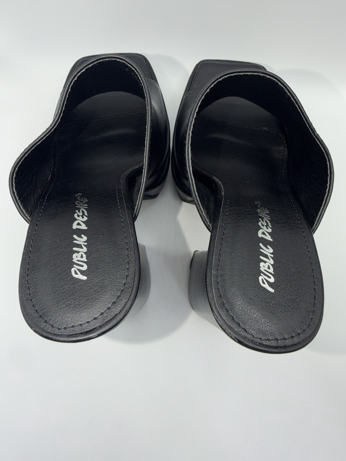Public Desire Black Chunky Platform Mule Heels Size 5