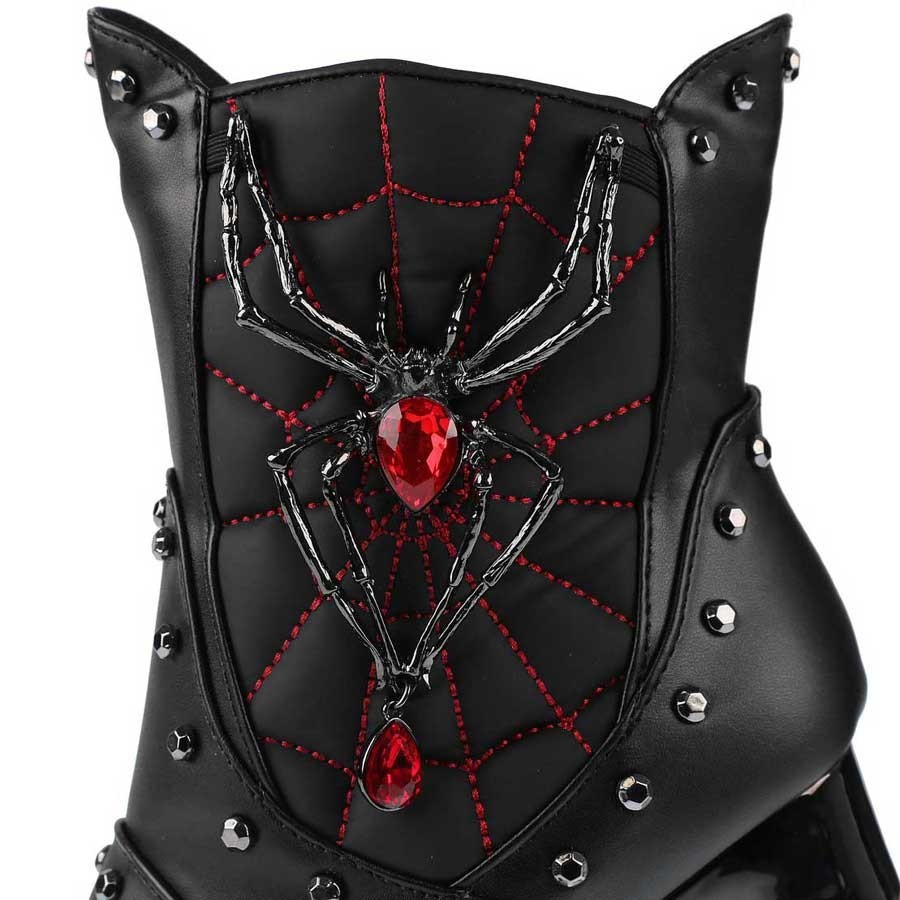 Hades + Alchemy Gothic BLACK WIDOW Ankle Boots 5″ Chrome Dragon Heel 6-12 NIB