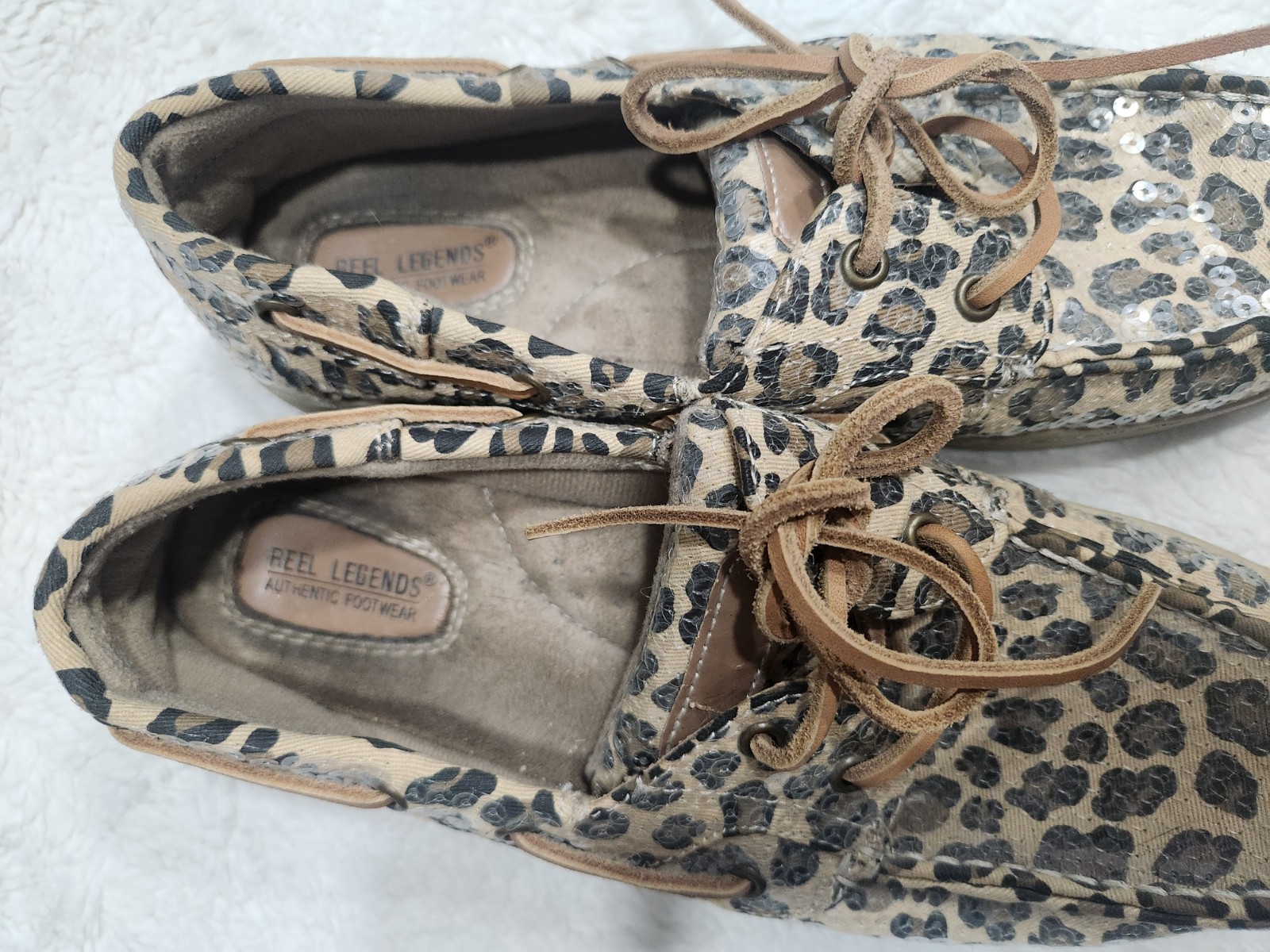 Reel Legends Women’s Leopard Print Sequin Boat Shoes Sparkle Deck Shoes Size…
