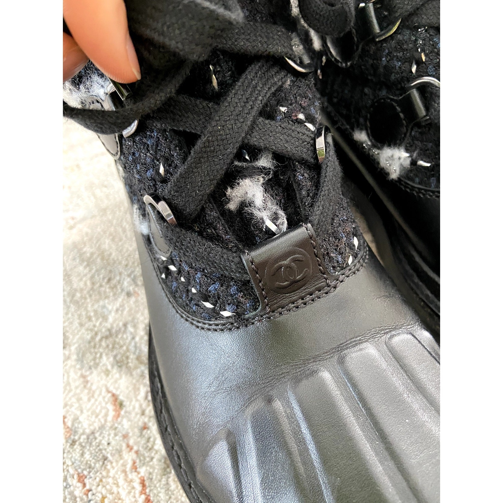 Chanel Tweed Rubber Ankle Short Combat Boots size 37.5