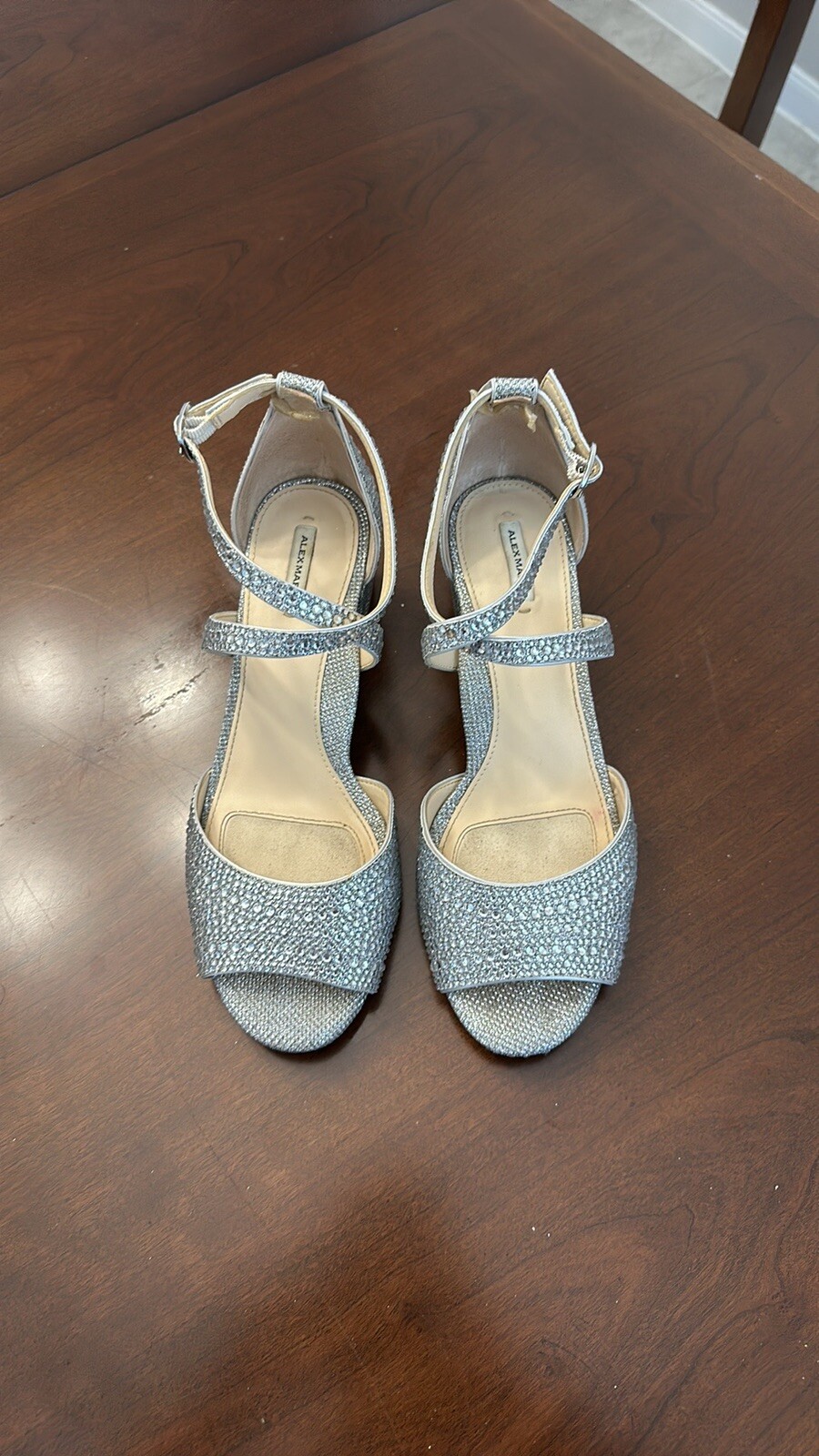Alex Marie Seyland Rhinestone Cross Strap Block Heel Sandals