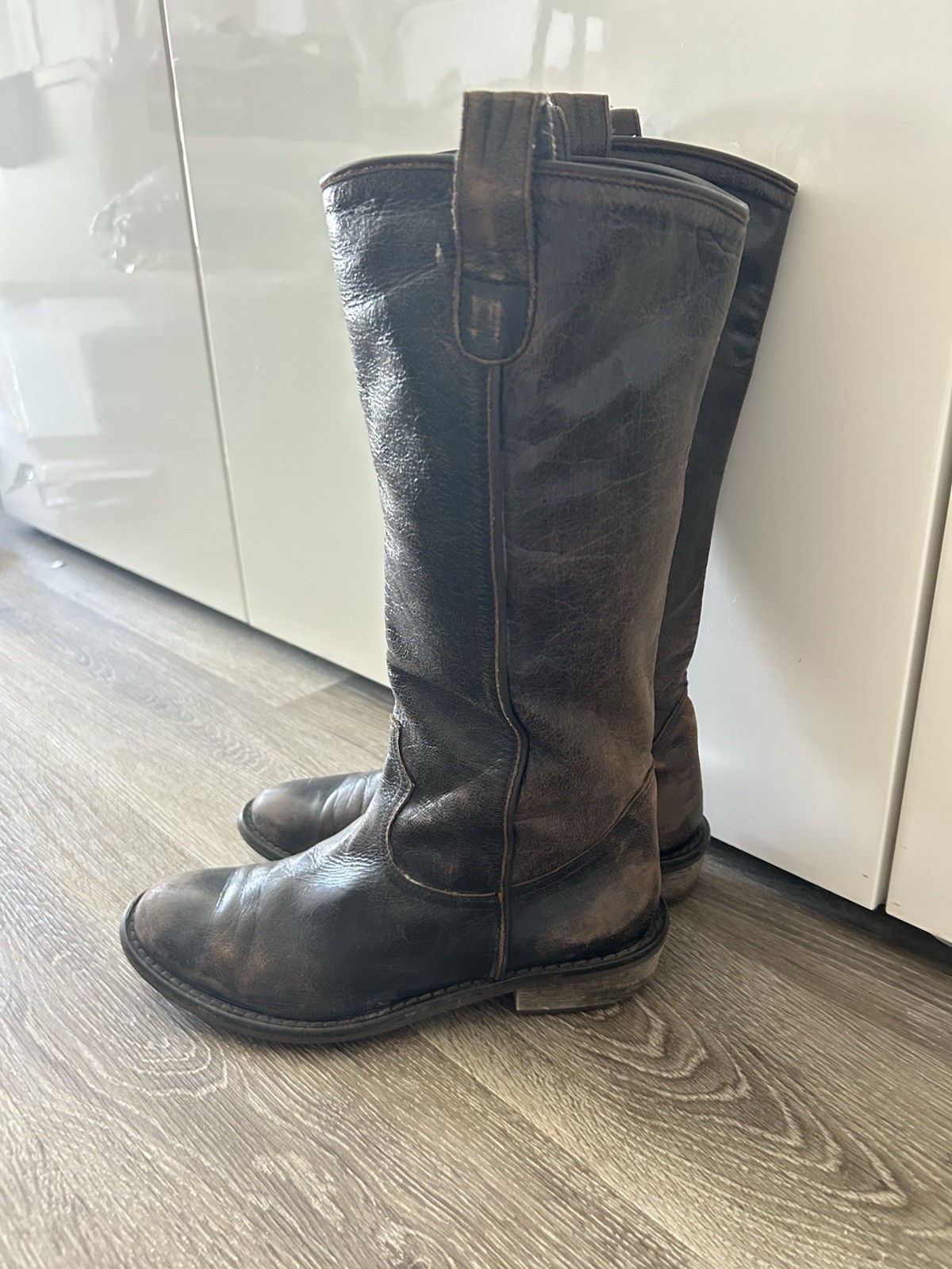 VIA ROMA 15 Women’s DISTRESSED BROWN BOOTS 39.5 US 9.5 handmade