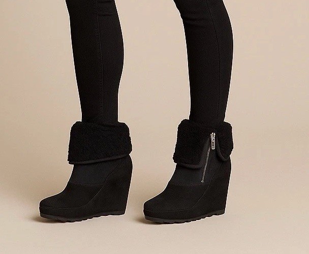 Ash Shearling Suede Wedge Lace-Boots Size 37 7 Y2K Vintage Boho Bohemian New
