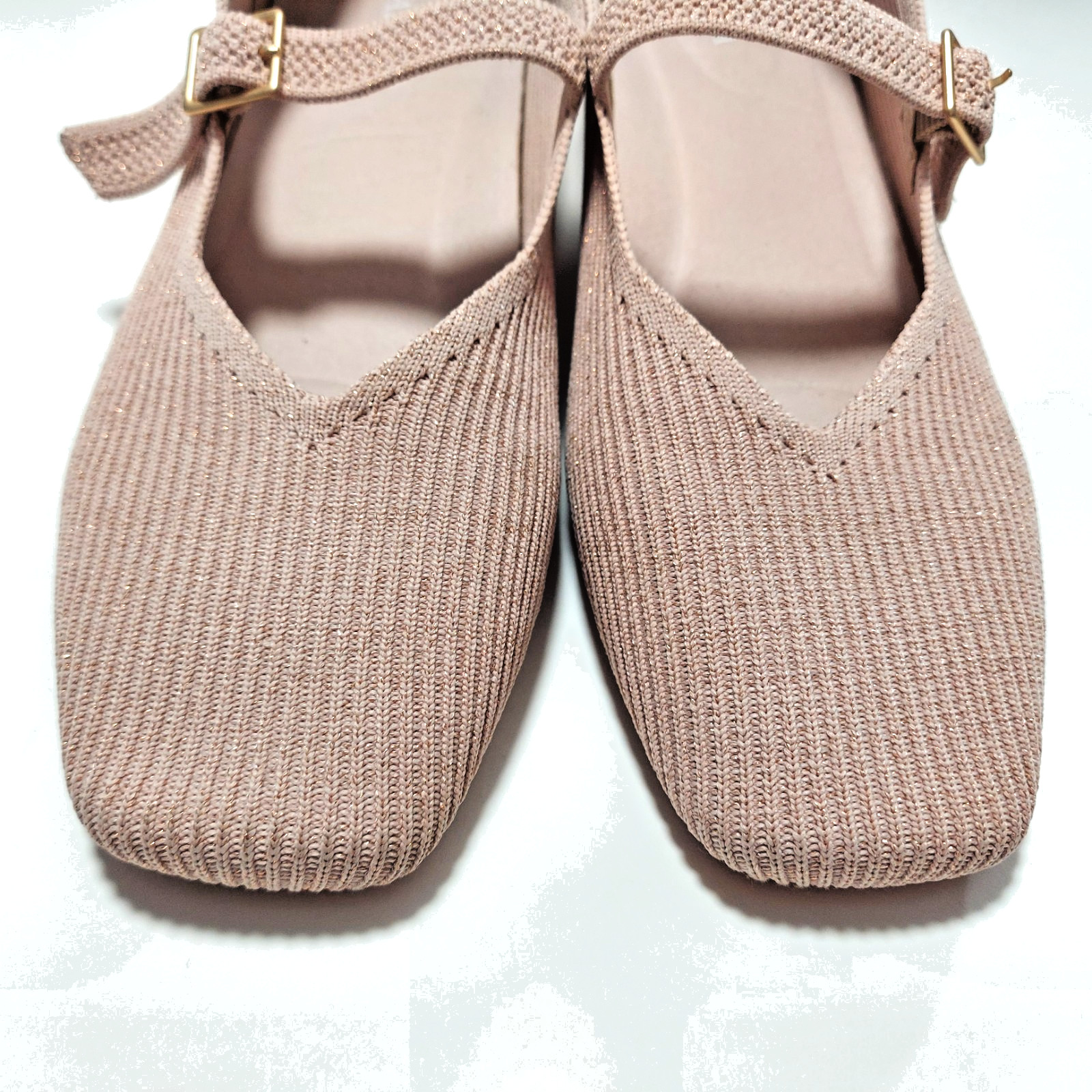 Vivaia Margot Square-Toe V-Cut Flats Mary Jane Shoes Knit Rose Gold US 10 EUC
