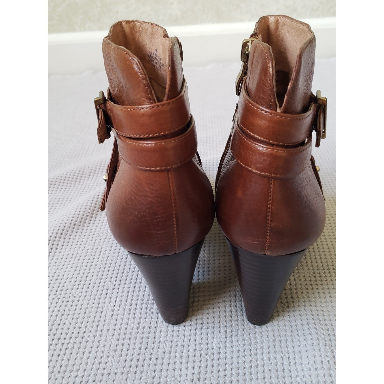 Nurture by Lamaze Cognac Brown Leather Ankle Booties with Buckle Straps