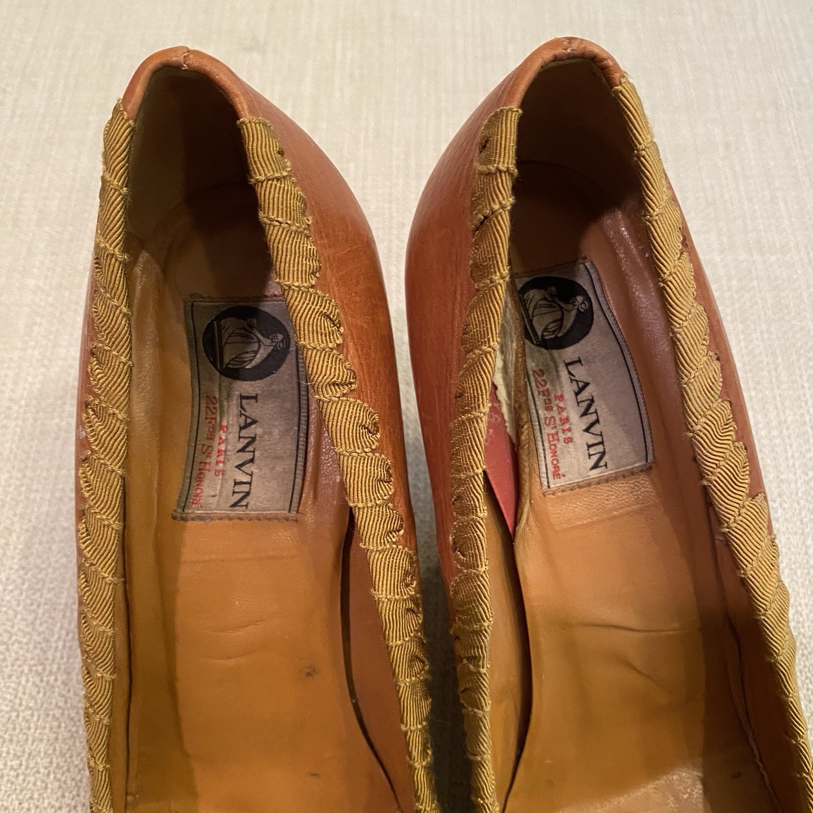 Lanvin Grosgrain-Stitched Leather Wedge Pump Tan Size 38
