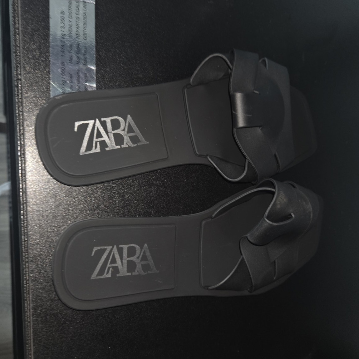 Zara Slide Slip-On Sandals Black Solid Logo Accent Plastic Women’s US 7