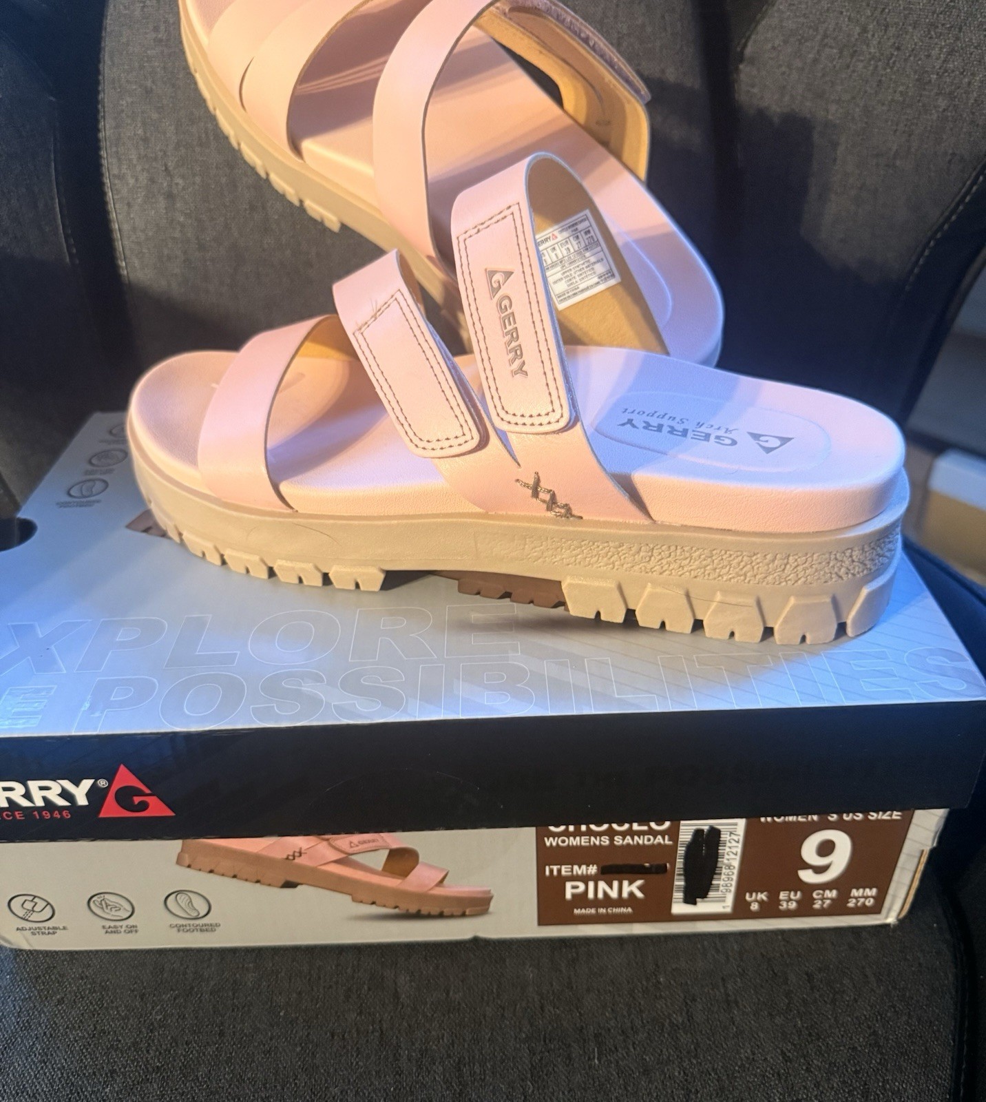 S: GERRY Women’s Choclo Pink Sandals Size 9 New In Box Never Worn