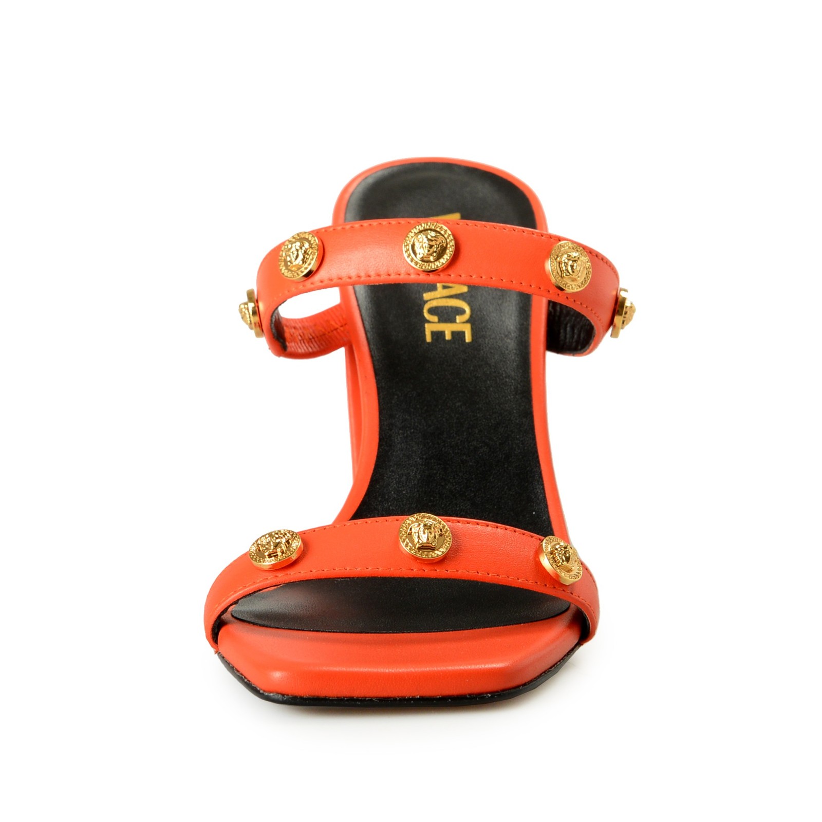 Versace Women’s Coral Gold Medusa 100% Leather Sandals Mules Shoes US 6 IT 36