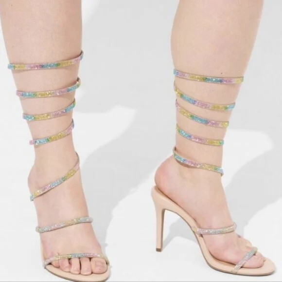 NWT Torrid Lace Up Details 4in Heels Sandals Rainbow Size 9W