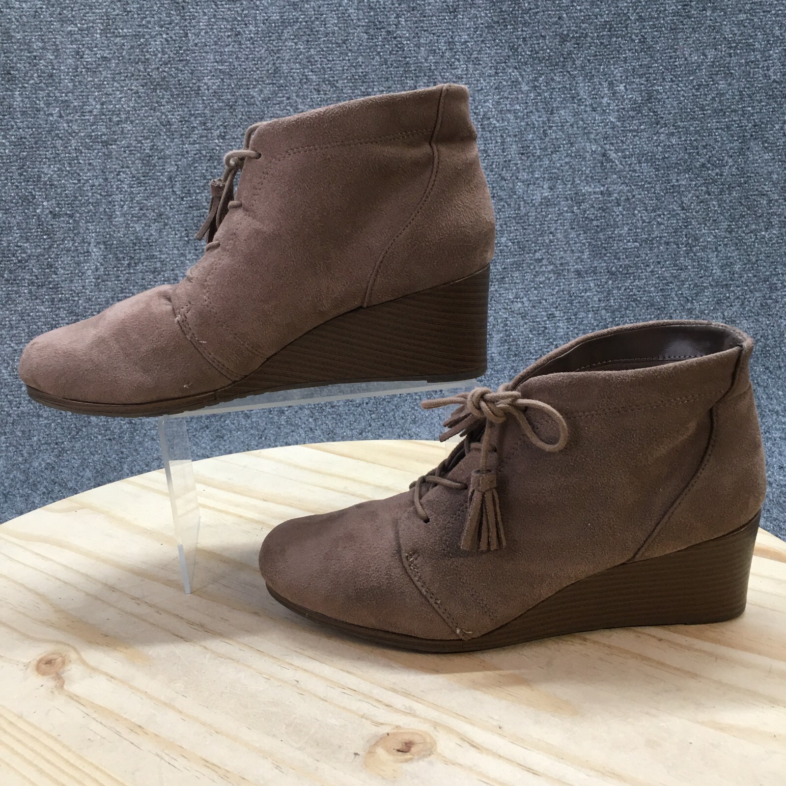 Dr Scholls Boots Womens 10 M Dakota Lace Up Wedge Ankle Booties Brown Fabric