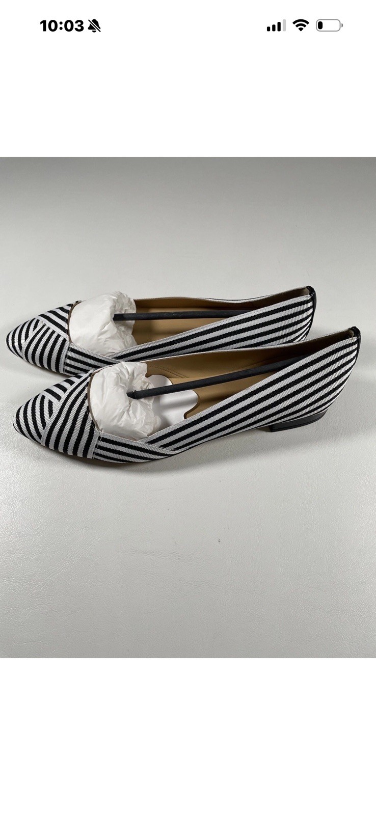 Talbots Womens Shoes Size 7.5 M Flats White Black Edison Ribbons Striped New Box