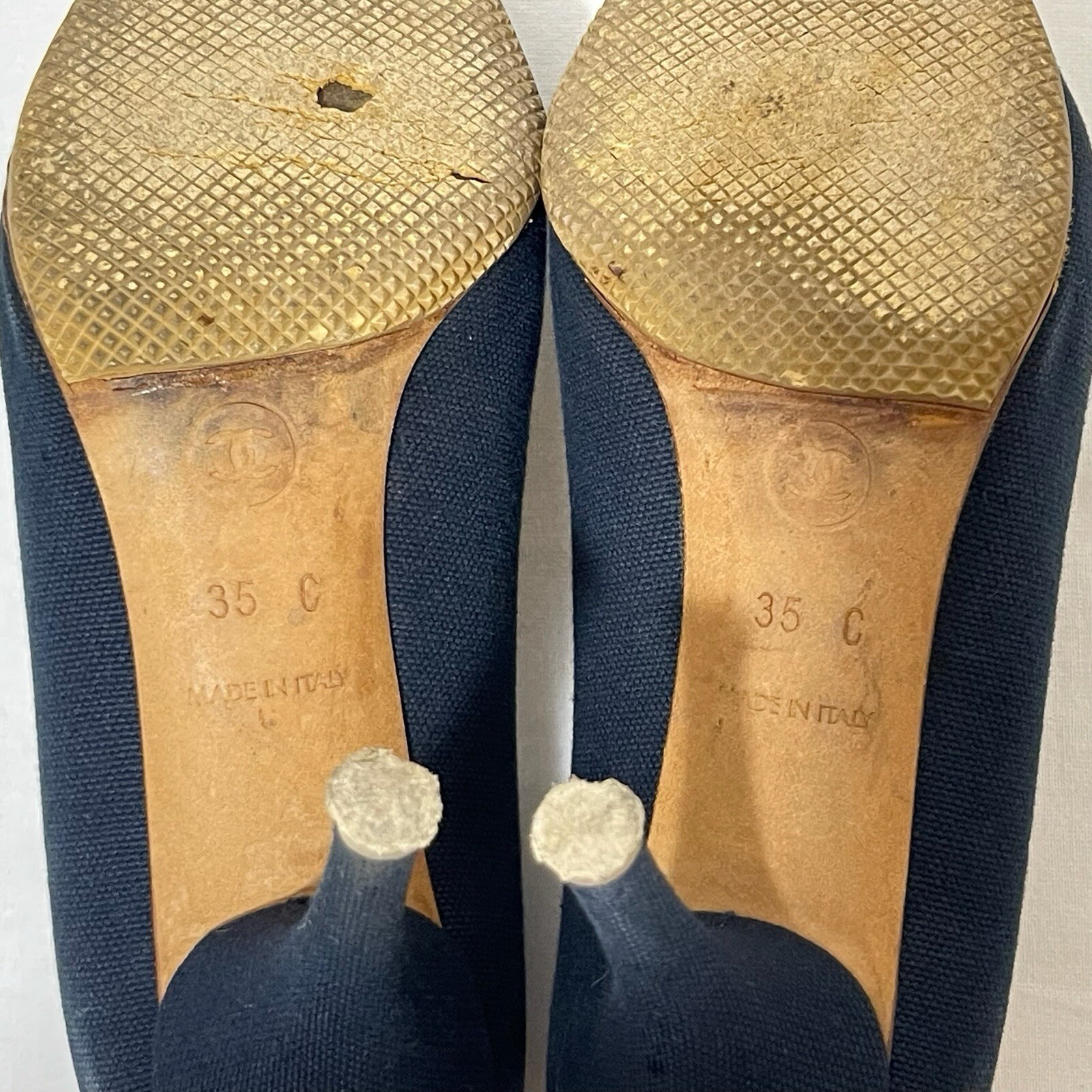 Chanel Camellia Heel Sandals Shoes Size 35 Navy Coco mark Pumps Auth Elegant CC