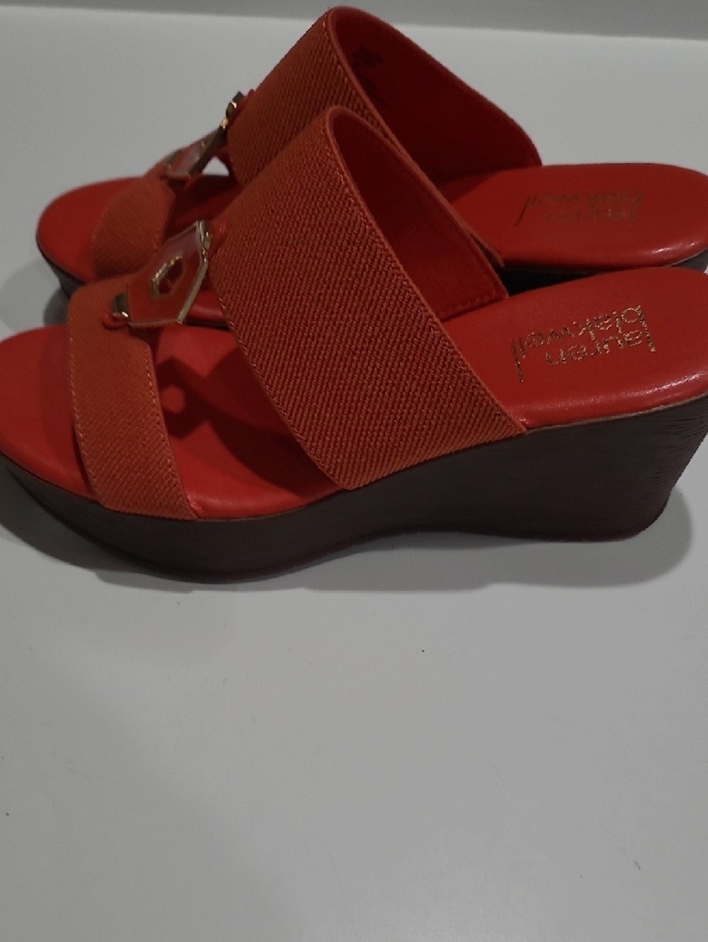 Lauren Blakwell Coral Wedge Heel Slide Sandals
