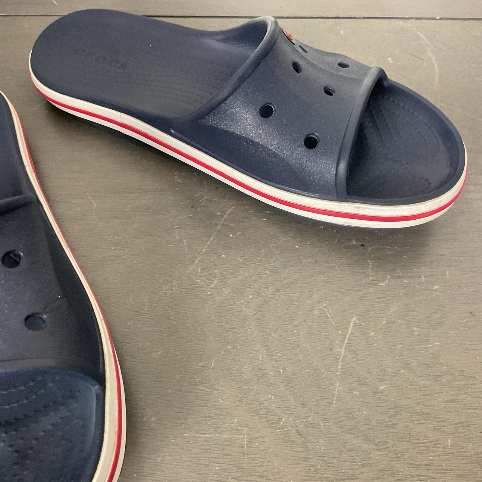 Crocs Slides Navy Blue With Red/White Bayaband Comfort Slip On Shoes US Sz 8/10