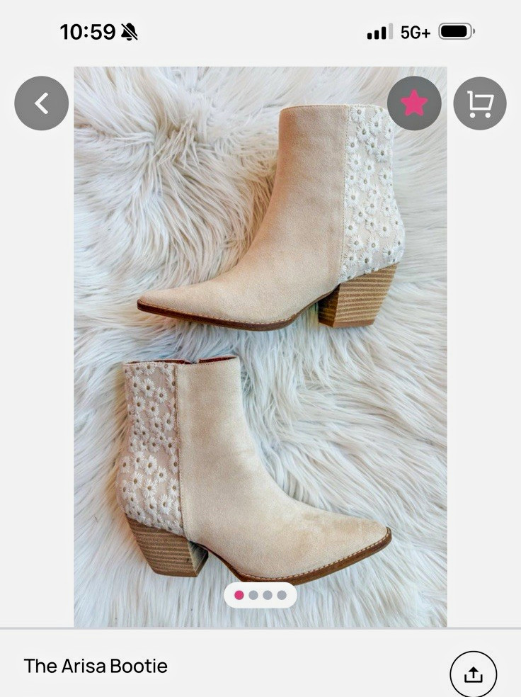 The Arisa Arisa Bootie Women’s Beige Suede Ankle Zip Floral Embroidered 8.5