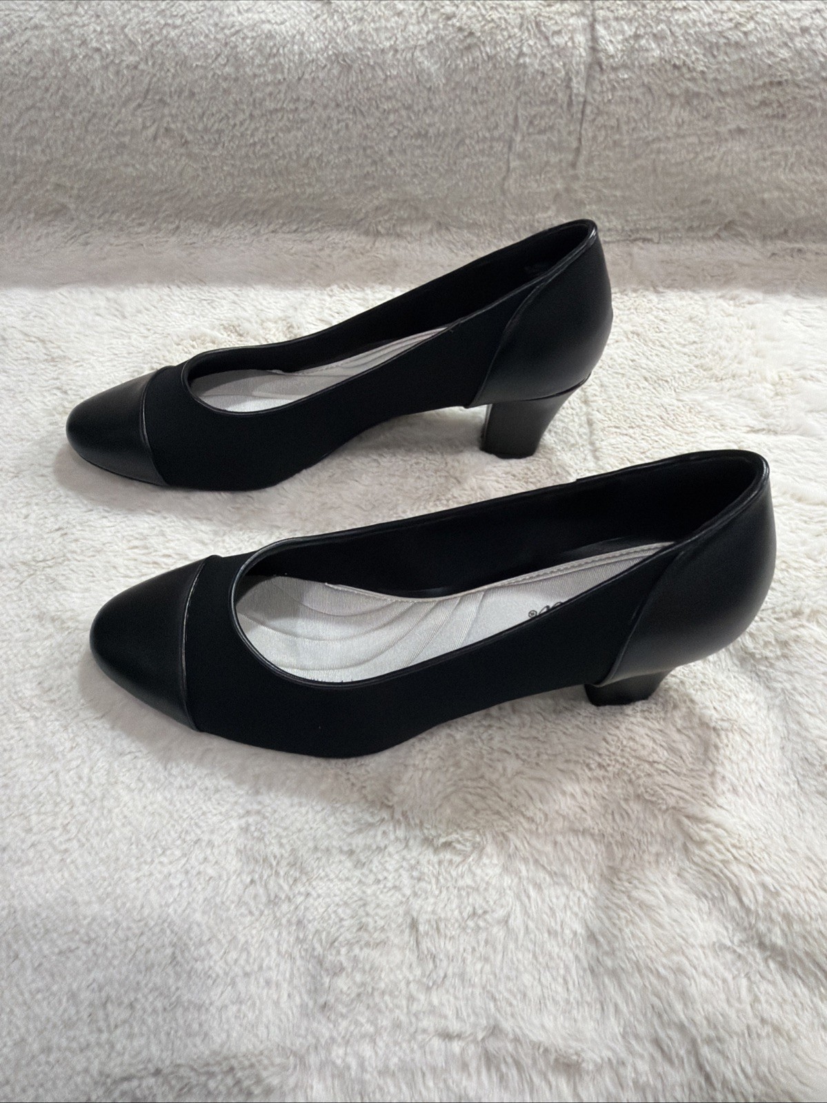 Easy Street Wes Block Heel Padded Pump Faux Leather/Fabric Black Size 8.5M NWOB
