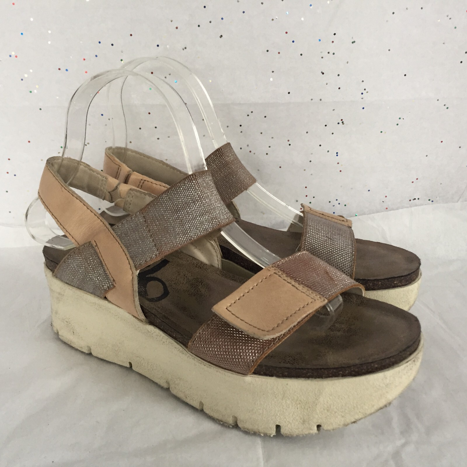 OTBT Nova Platform Wedge Sandal Tan Metallic Cushioned Ankle Strap – 8.5 CHUNKY