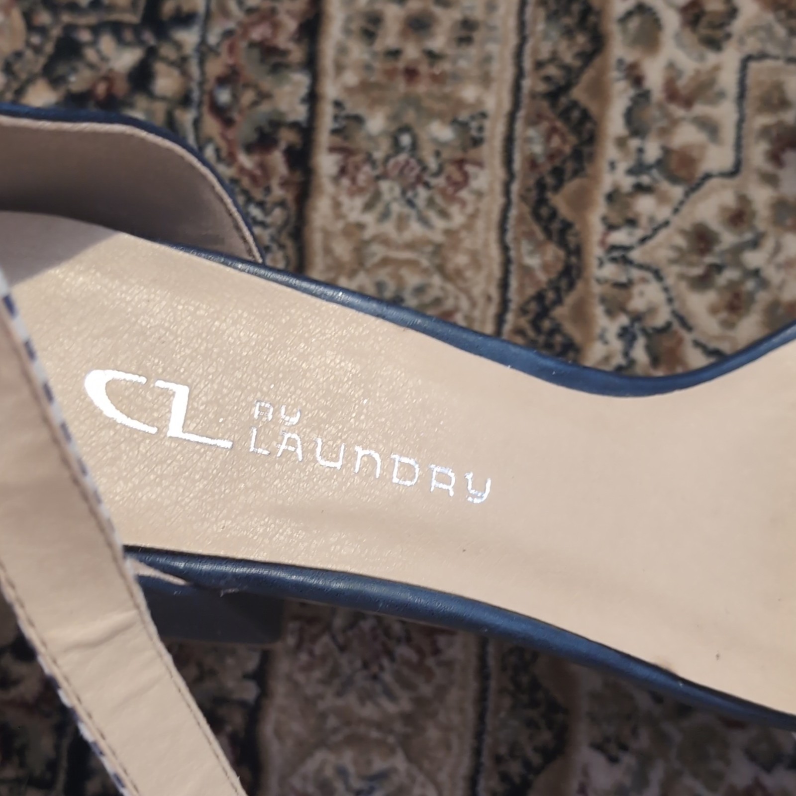 CL by Laundry Women’s Blue/White Striped Open Toe Ankle Strap US 6.5